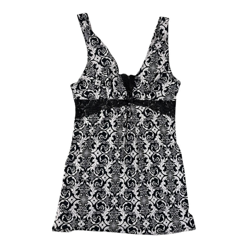Linea Donatella Women's Medium Lace V-Neck Paisley Print Pajama Nightgown